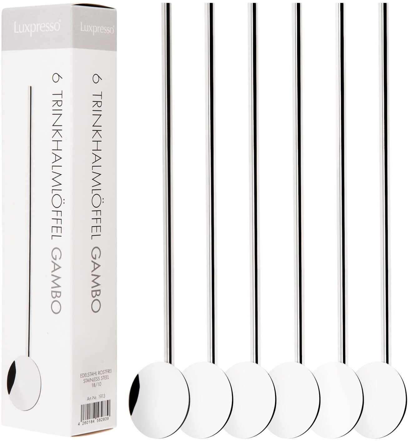 Luxpresso Gambo Latte Macchiato Spoon Set / Straw Spoon / Cocktail Spoon with Straw Set of 6