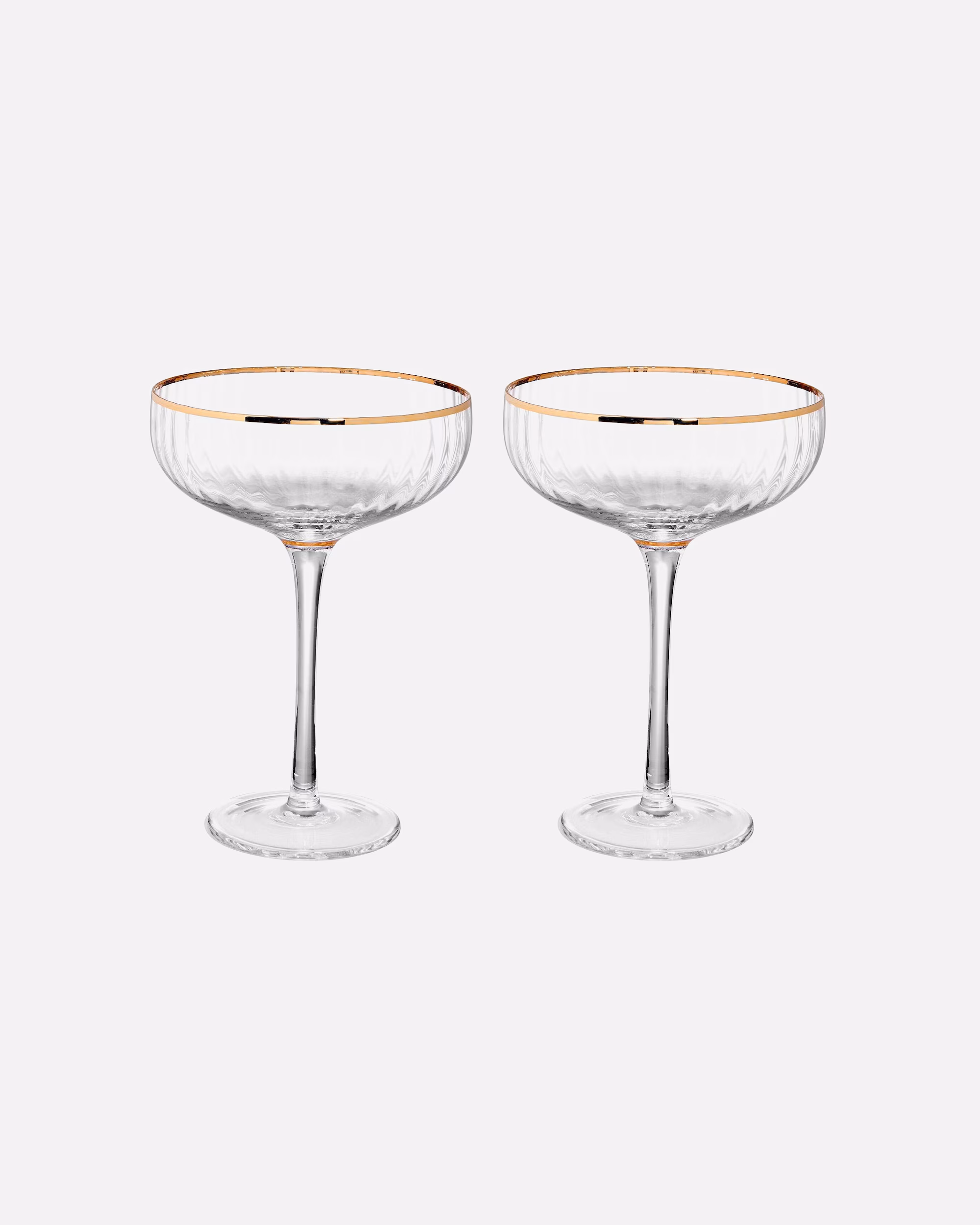 BUTLERS glass GOLDEN TWENTIES 2x champagne bowls with gold rim and grooves