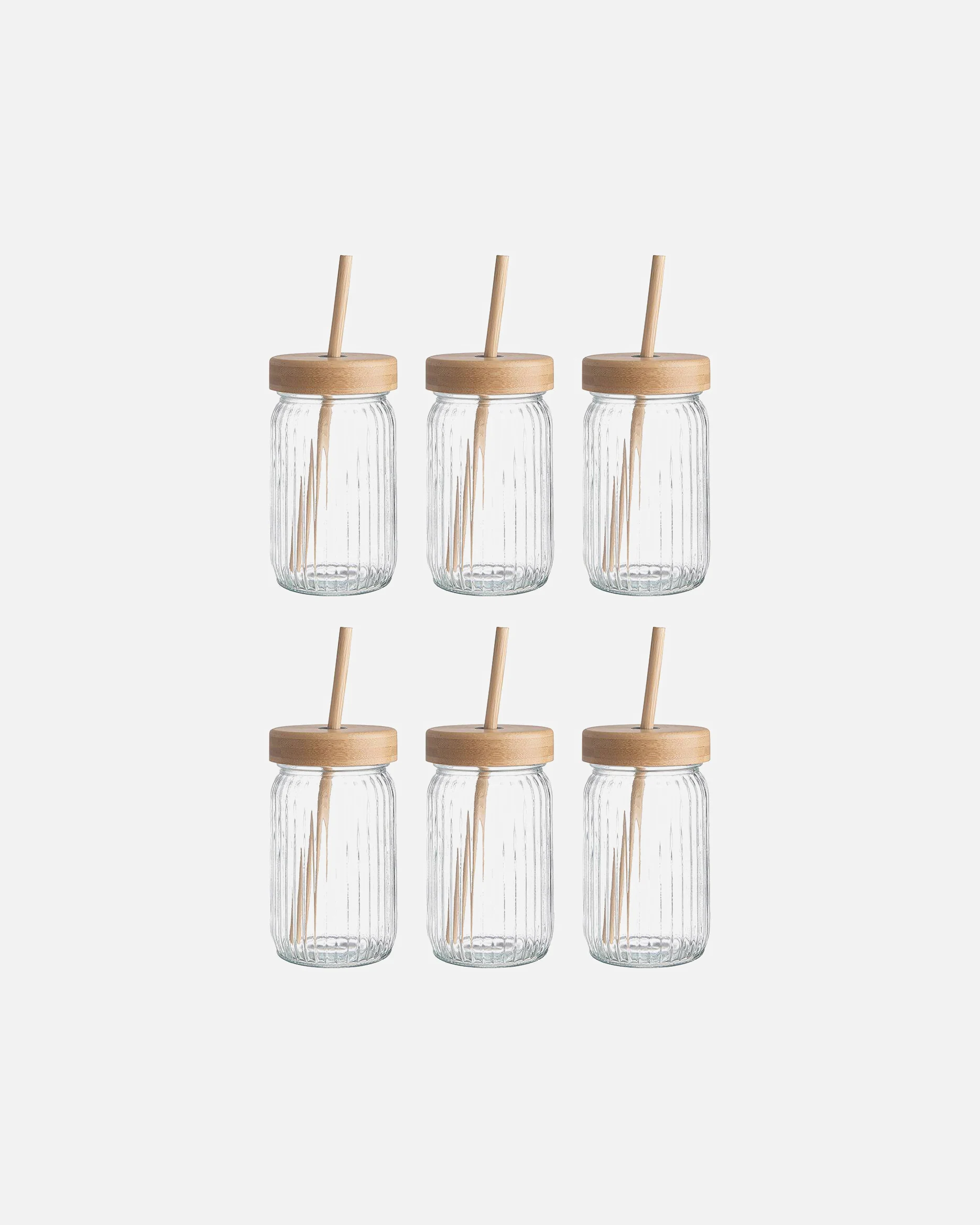 BUTLERS Glass GREEN TASTE 6x drinking glasses with bamboo lids 450 ml