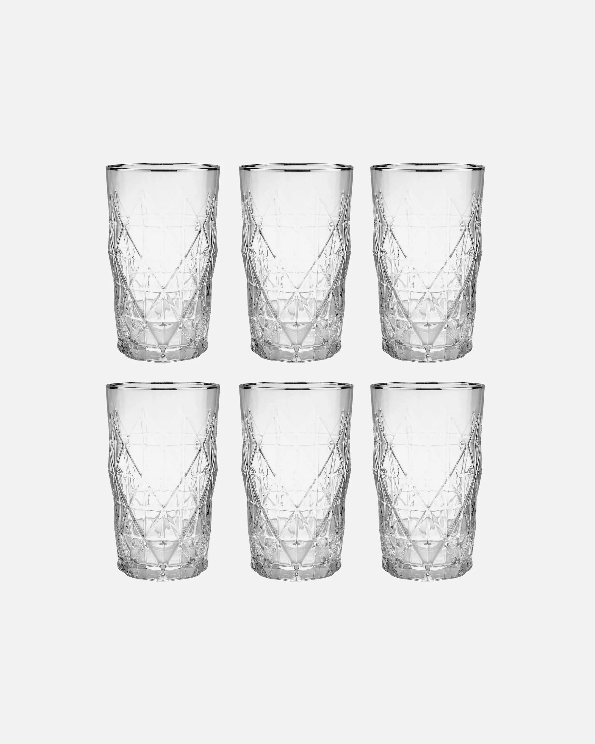 BUTLERS Glass UPSCALE 6x long drink glasses with silver rim 460 ml