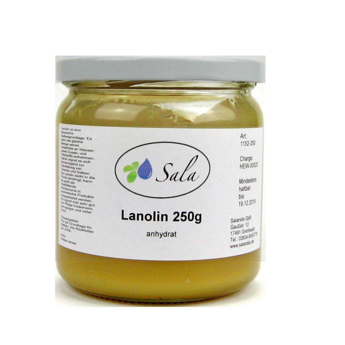 Sala Lanolin anhydrate pesticide-free Ph. Eur. (250 g jar)