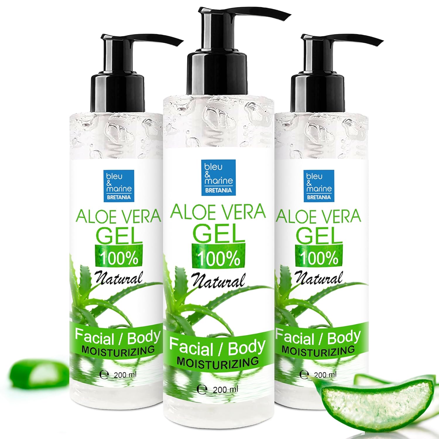 Aloe Vera Gel 100% Natural Moisturising for Skin and Hair, Body Tightening, Anti -Wrinkle Facial, Skin Repair (after Sun, Shaving, Waxing, IPL), Hair Conditioner - 3 x 200 ml