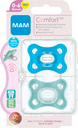 MAM Pacifier Comfort Silicone blue/mint, 0-6 months, 2 pcs
