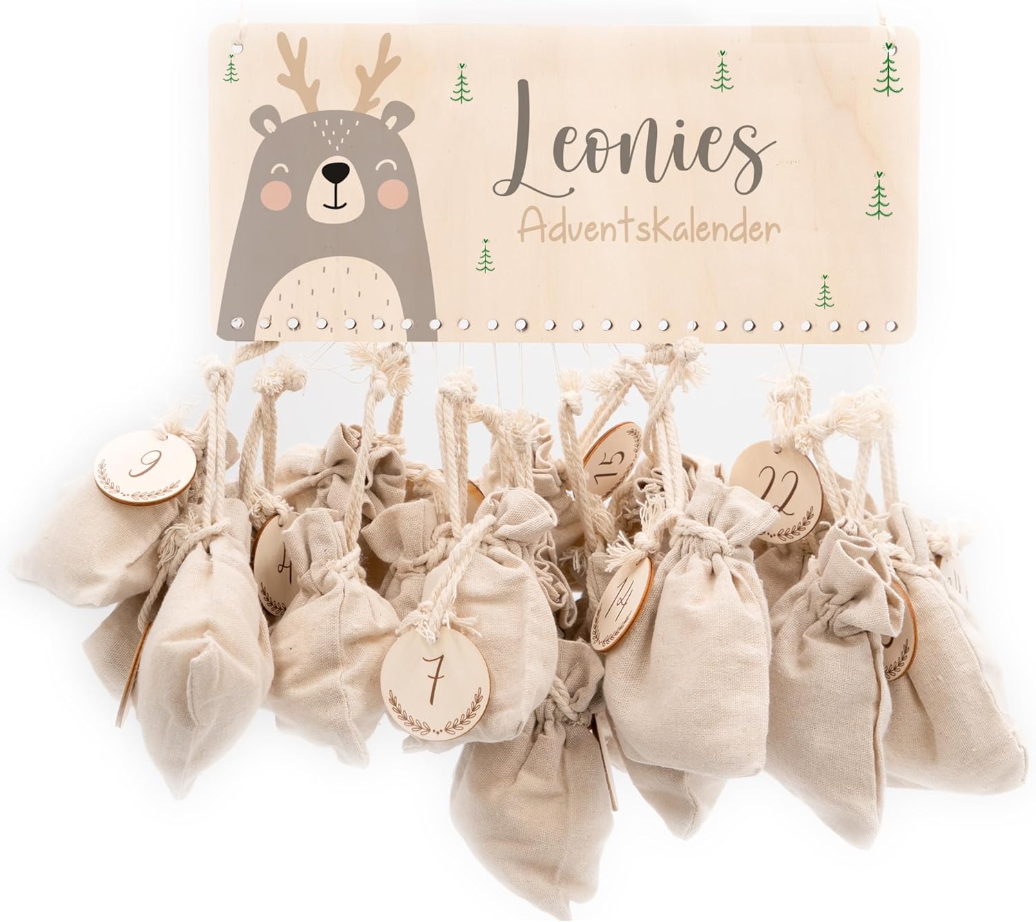 KIDSMOOD Personalised Advent Calendar to Fill Yourself, DIY Christmas Calendar with Jute Bag & Wooden Numbers as a Gift Idea for Christmas