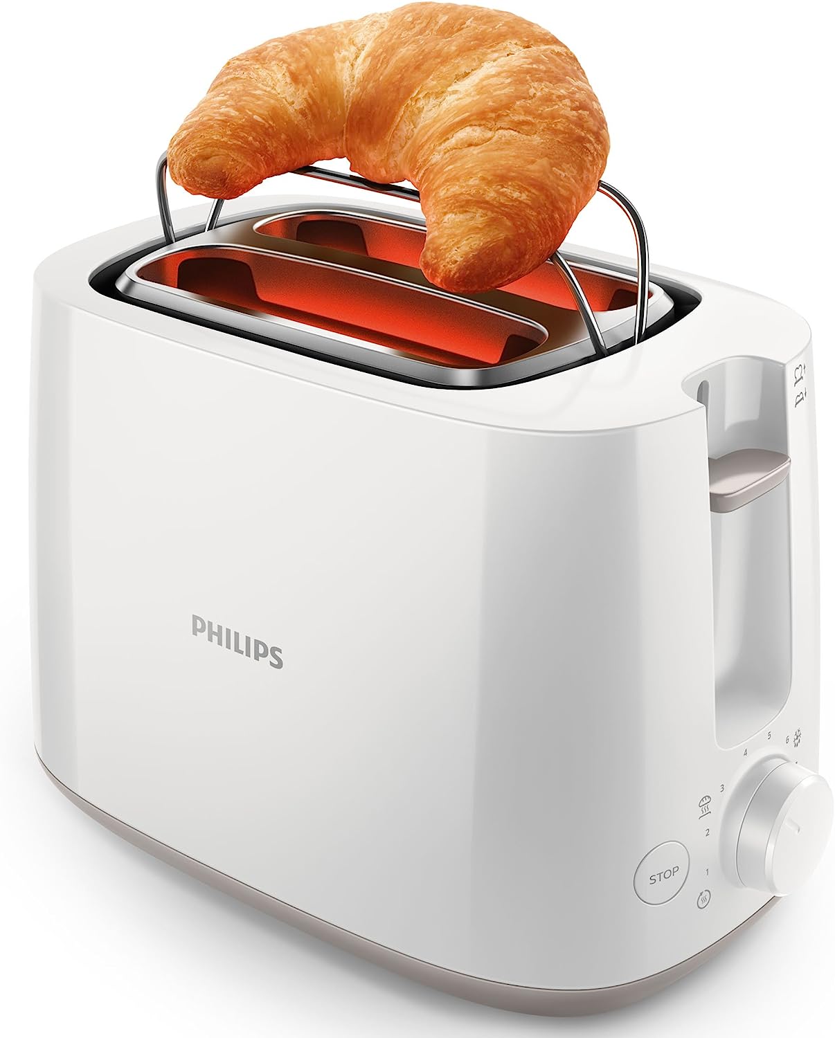 Philips HR2105/00 Blender 1.5 L Glass Container, 400 W, ProBlend 4 Technology, White & HD2581/00 Toaster, Integrated Bun Attachment, 8 Browning Levels, White