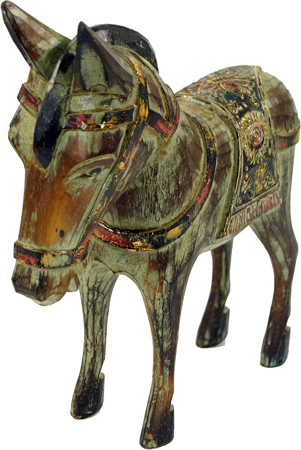 GURU SHOP Carved Horse, Decorative Object Made of Wood, Design 2, Grey, 26 x 24 x 7 cm, Animal Figures