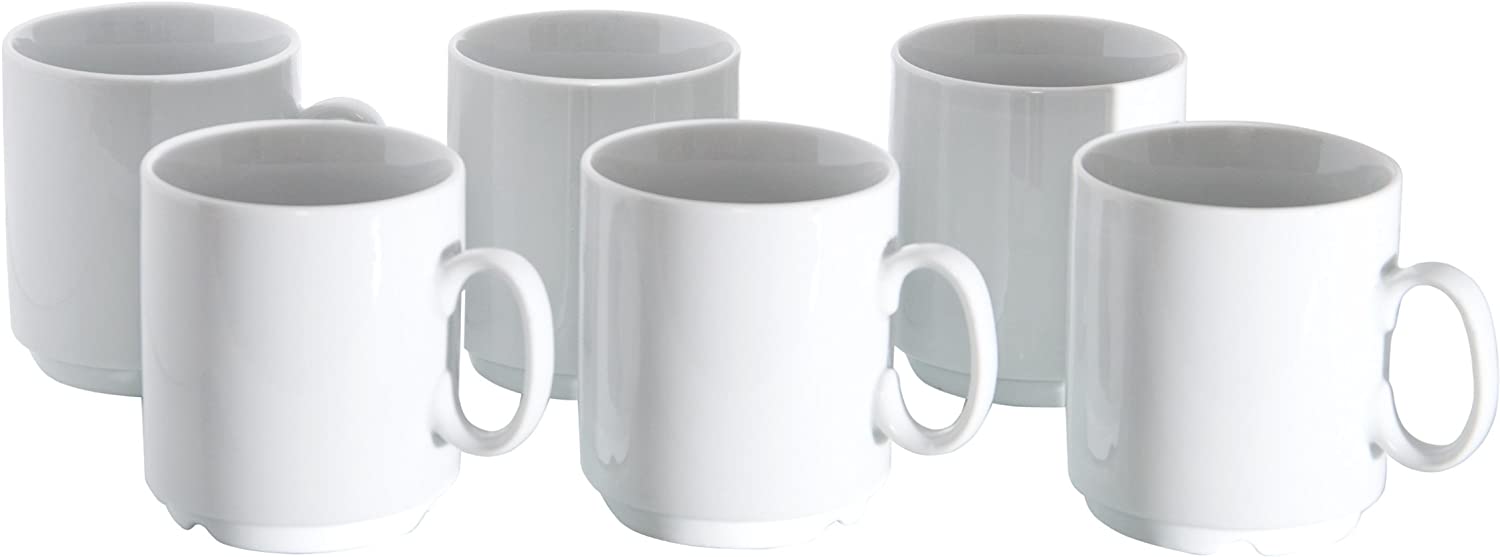 Van Well Porcelain Coffee Mug Set of 6 Stackable Professional 280 ml White