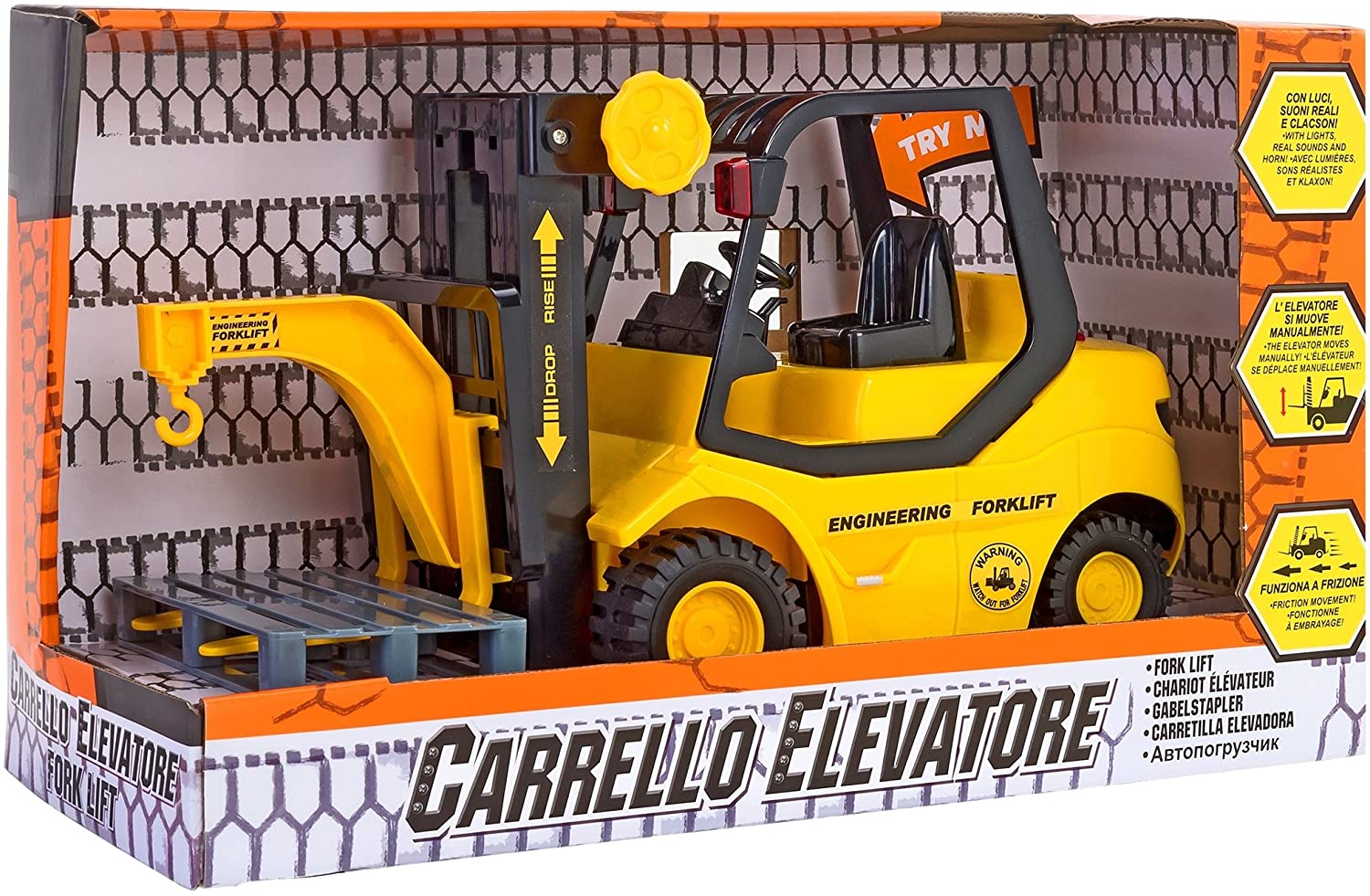 'Globo Toys GLOBO37744 W Toy Friction Forklift with Light Sound Try Me