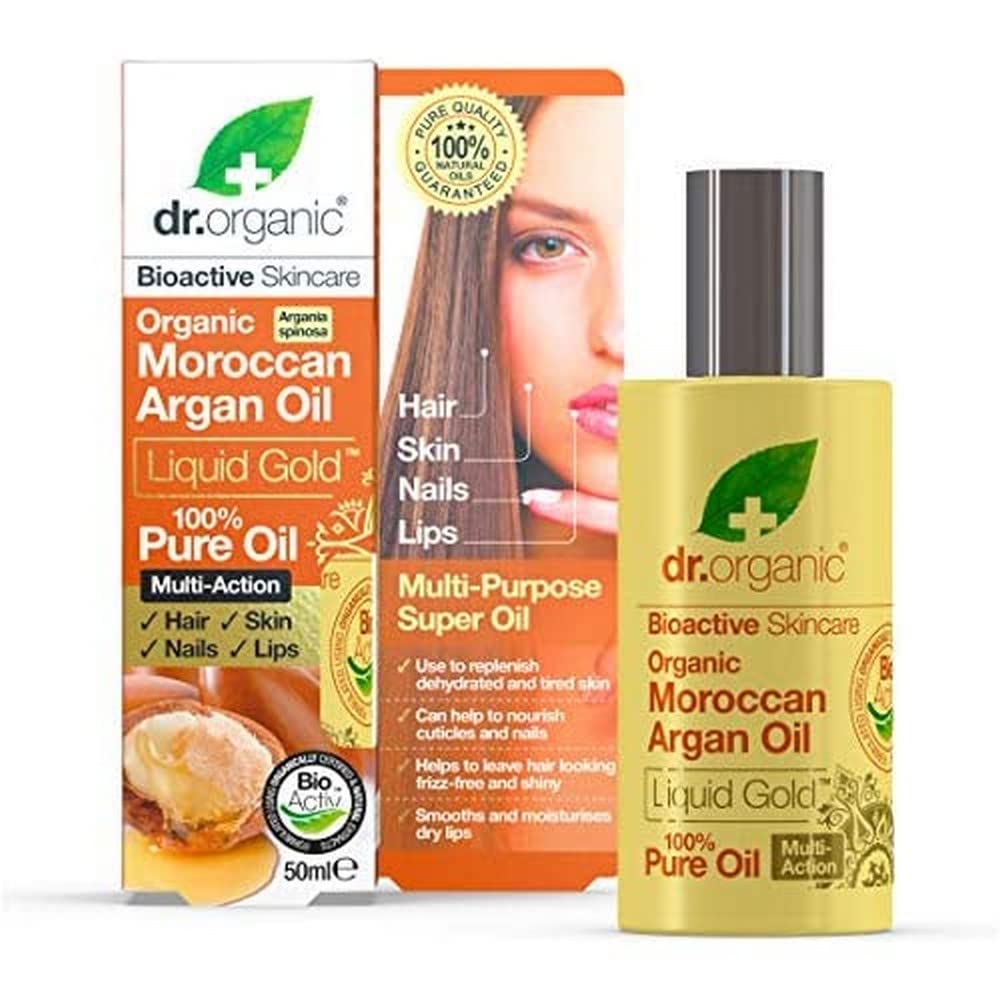 Dr. Organic Moroccan Argan Oil, 100% Pure Oil, Replenishing, for Hair, Skin & Nails, Men, Women, Natural, Vegan, Cruelty Free, Paraben and SLS Free, Organic, 50 ml