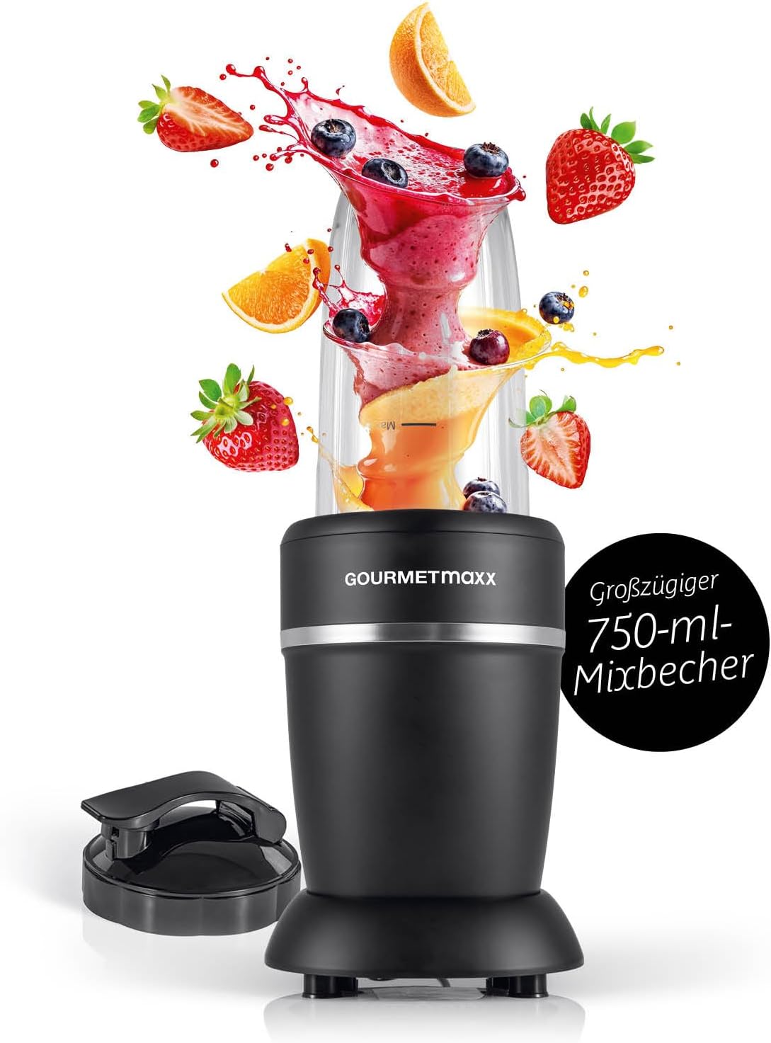 GOURMETmaxx Mixer & Smoothie Maker 4 Pieces | Electric Stand Mixer for Vitamin Kick to Go | Nutrition Mixer with Leak-proof Lid | Blender, food processor for shakes & co.
