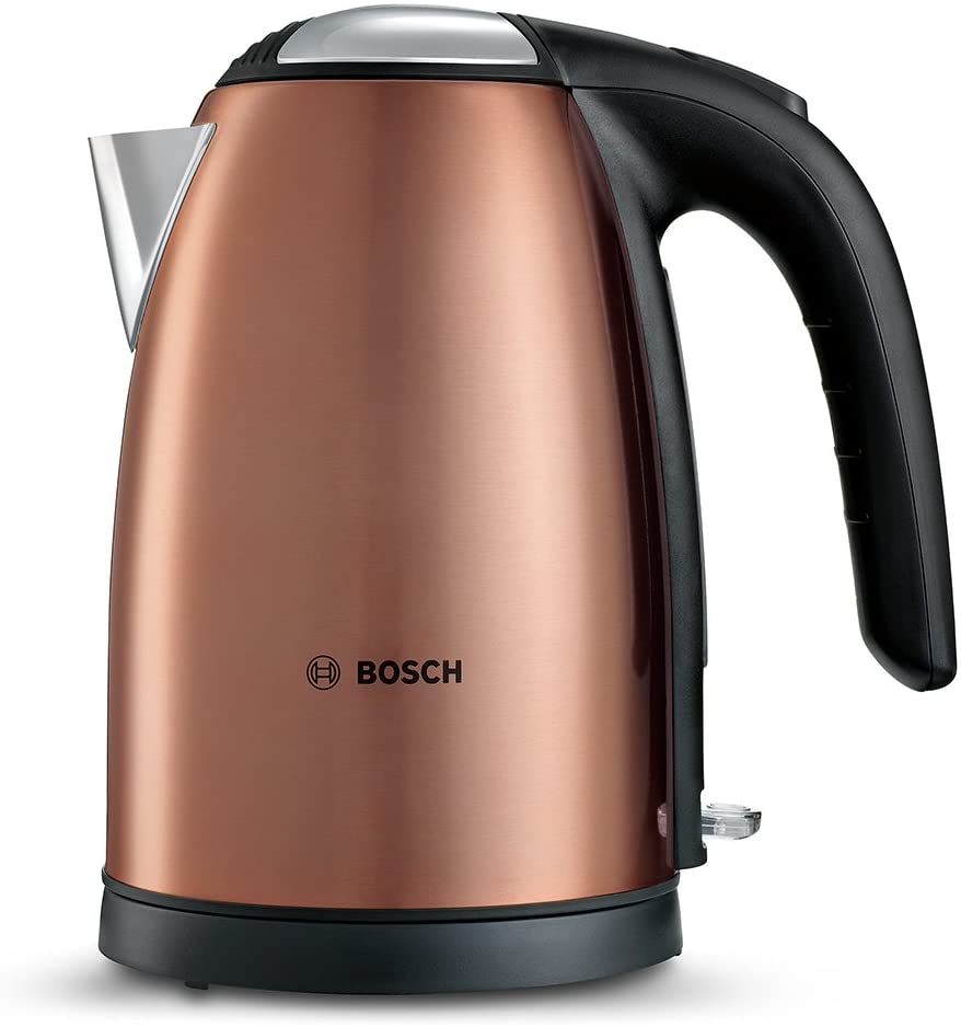 Bosch TWK7809 kabelloser Wasserkocher, Abschaltautomatik, Kalkfilter, 1,7 L, 2200 W, kupfer/schwarz