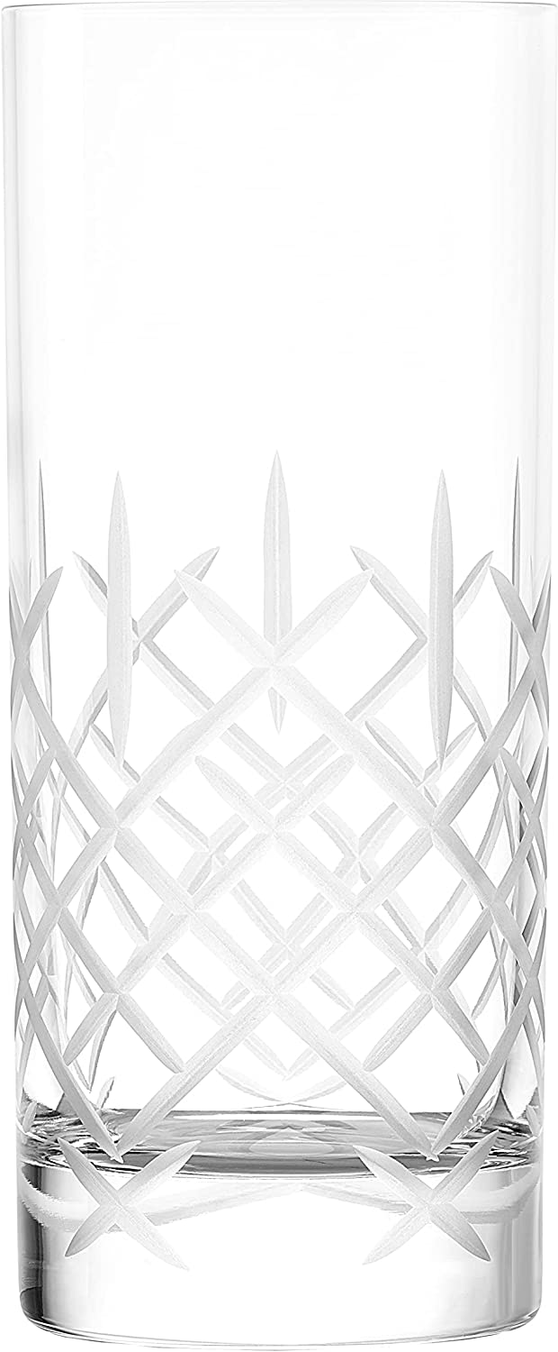 Stölzle Lausitz Juice Glasses Large I New York Bar Club 380 ml I Set of 6 I Brilliant Crystal Glass with Matte Decorative Cut I Break-resistant and Dishwasher Safe