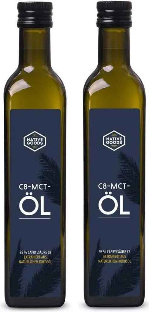 C8 MCT Öl aus Kokosöl 2x 500 ml (1000 ml) - 95% Caprylsäure C8 - geschmacksneutral - ketogen | native goods