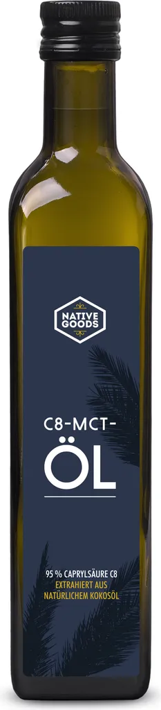 C8 MCT Öl aus Kokosöl 500 ml - 95% Caprylsäure C8 - geschmacksneutral - ketogen | native goods