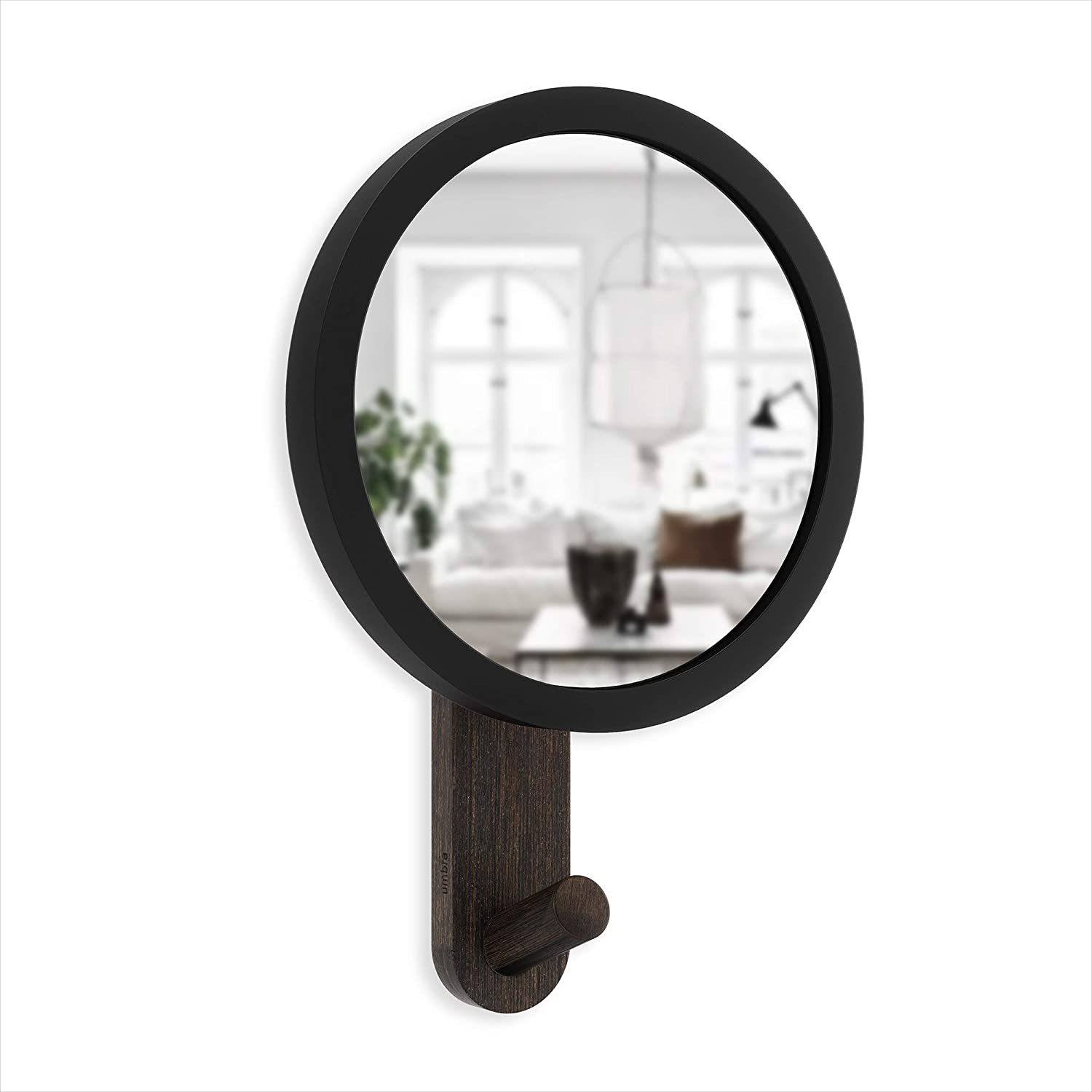 Umbra Hub Wall Mirror With Coat Hook For Hallway, Bedroom And More - Black/