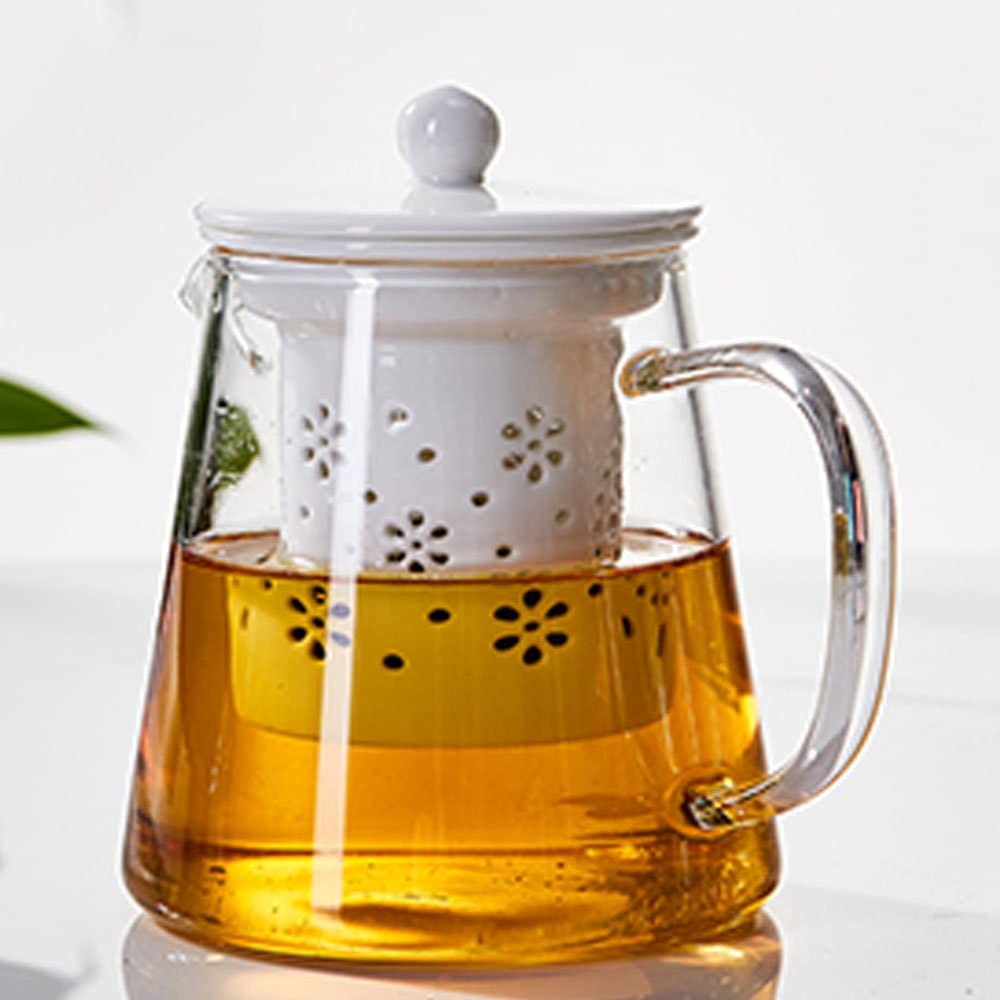 TAMUME 500 ml glass teapot with porcelain teapot strainer (white)