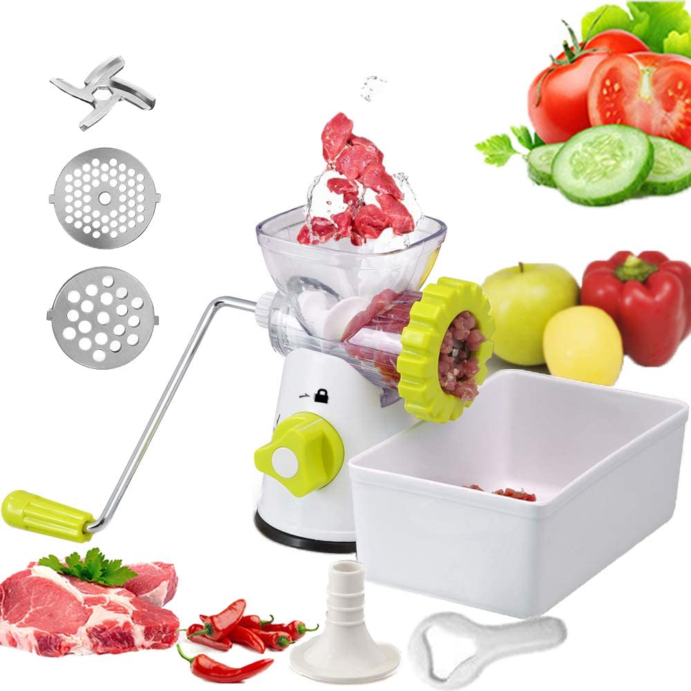 MEIJUBOL Meat Grinder Manual Sausage Filler Quick Cutting Sausage Meat Machine Meat Mincers Household Small Stainless Steel Meat Mincer with Powerful Suction Base for Minced Meat, Vegetables, Fruit