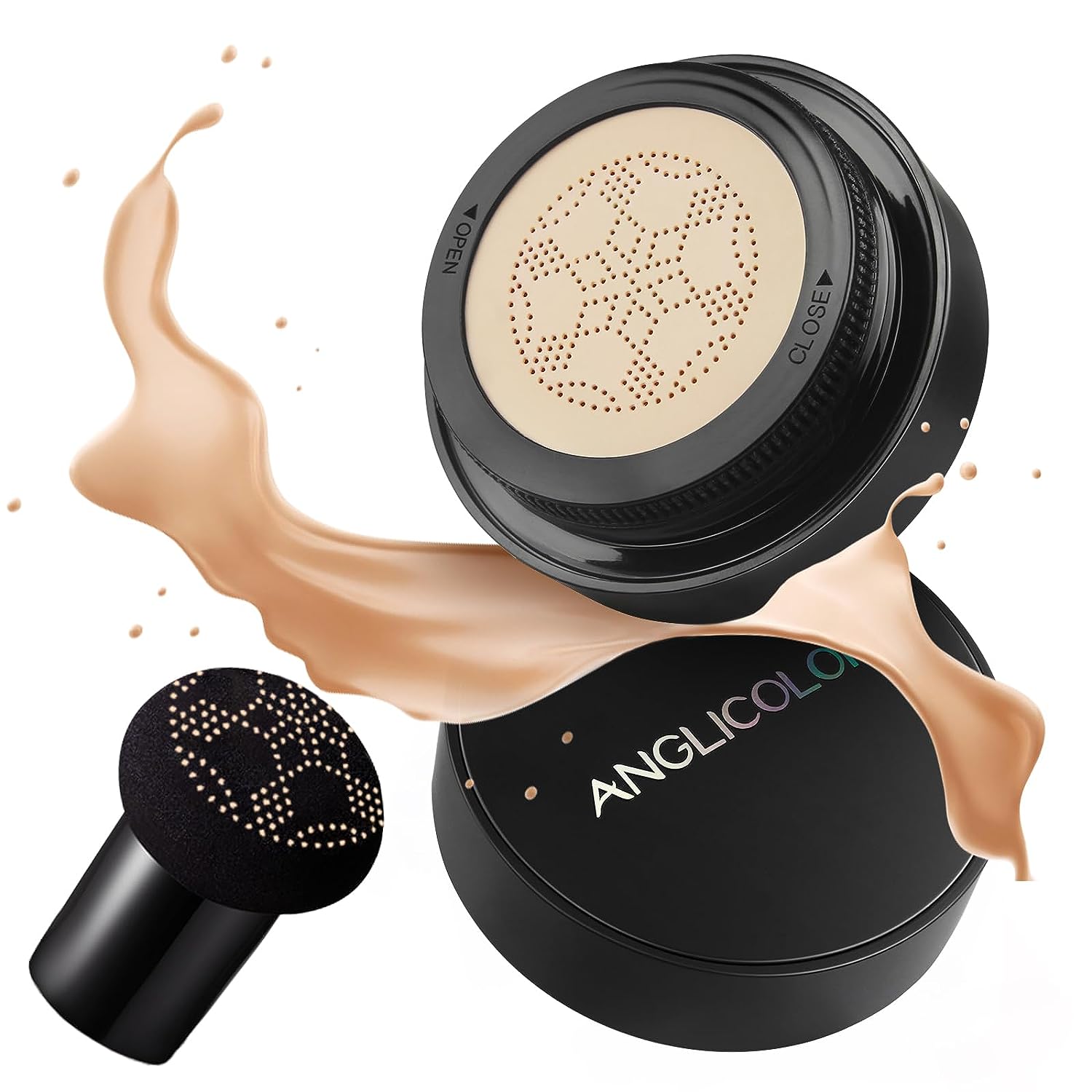 Anglicolor CC Cream, Cushion Foundation, Mushroom Air Cushion CC Cream, Waterproof, Durable, Foundation Full Coverage, CC Cream Make Up (03# Warm Peach)