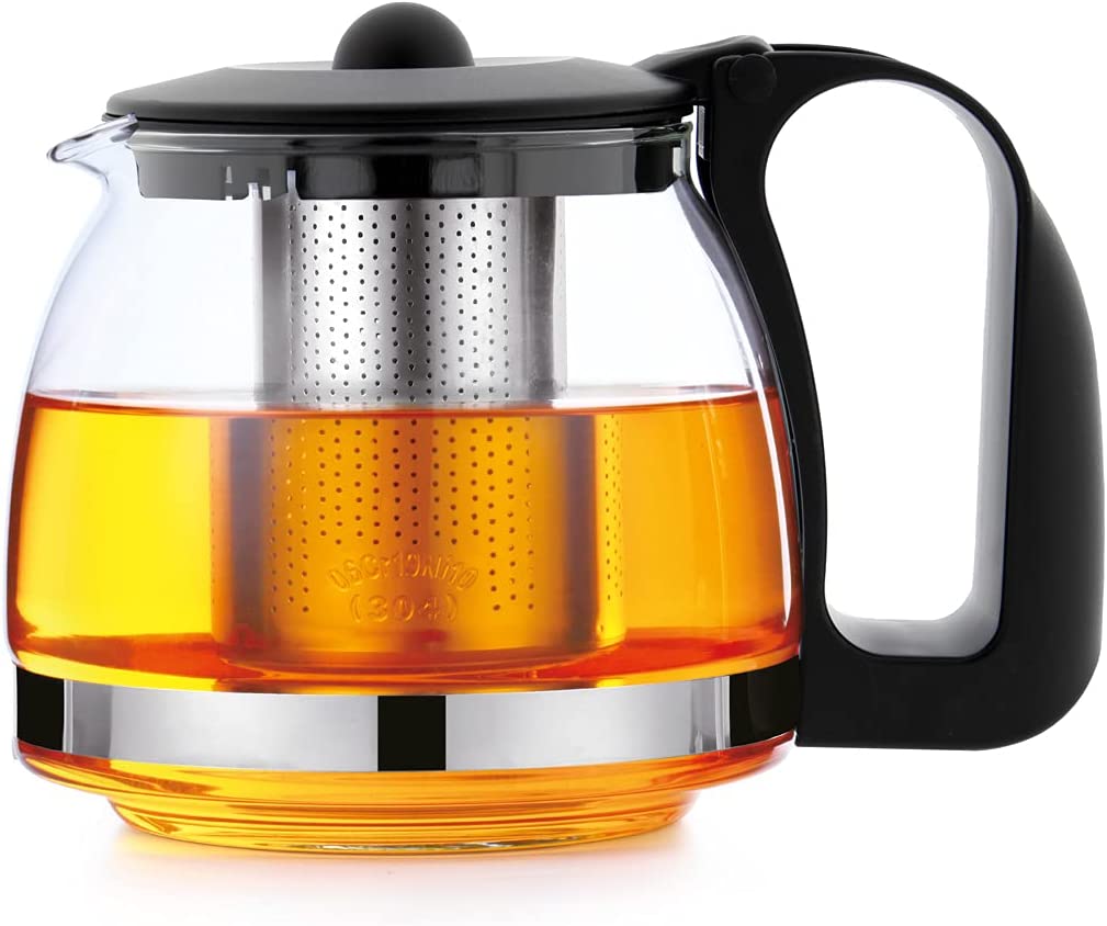 t24 Glass Teapot with Strainer Attachment, Heat-Resistant, Removable Stainless Steel Filter, Tea Strainer (700 ml)