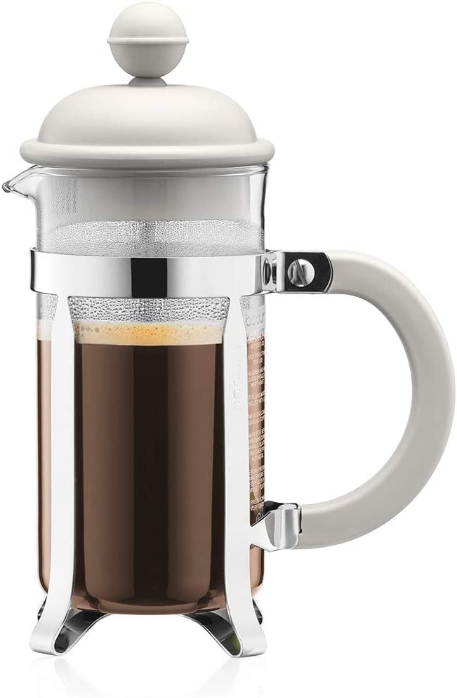 BODUM 0.35 Litre 12 oz 3-Cup Stainless Steel Frame Caffettiera Coffee Maker, White