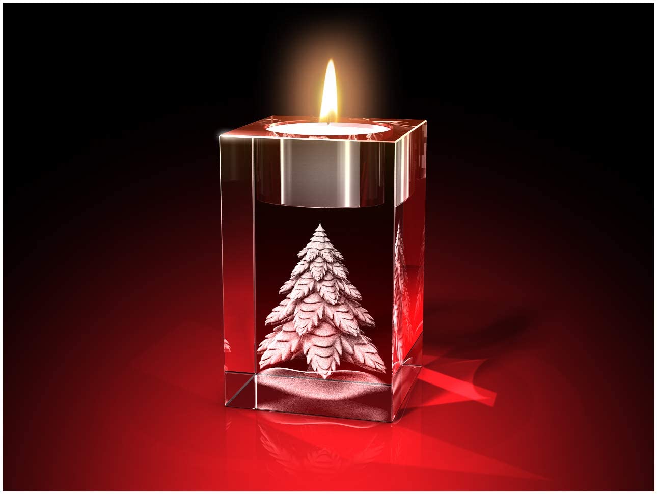 Glasfoto.com, Christmas Tea Light Holder, 50 x 80 x 50 mm, Crystal Glass, 3D Interior Engraving, Premium Quality