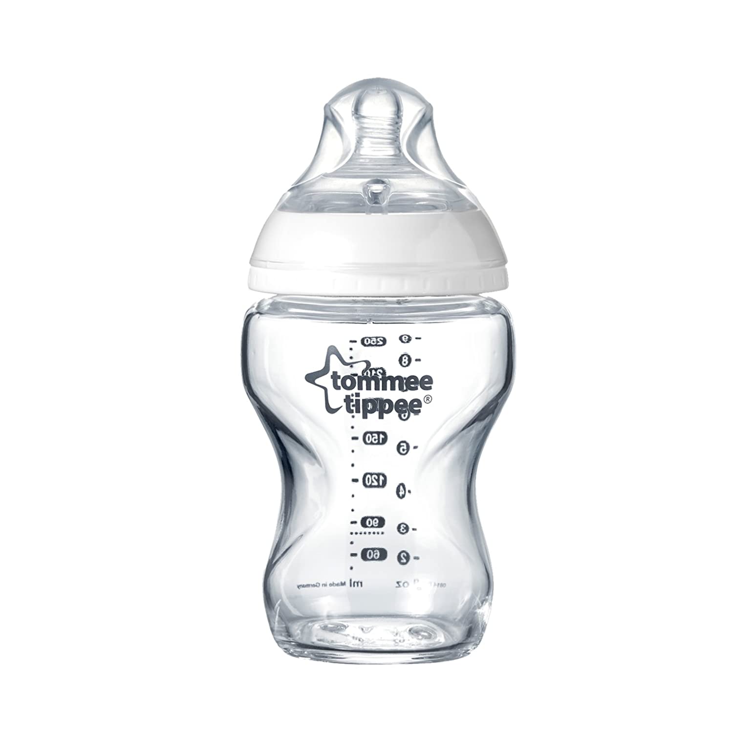 Tommee Tippee Glass Baby Bottle Anti-Colic Valve Soft Teat, 0+ Months, 250 ml