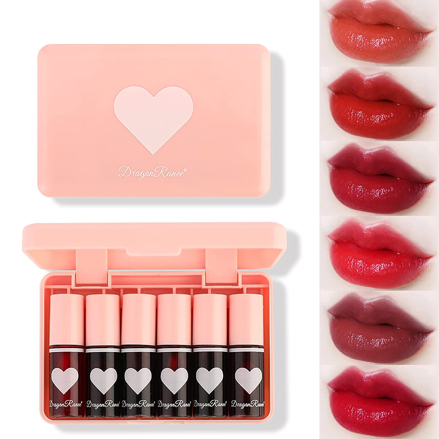 lucknest 6 Colors Lip Stain Tint Set, Korean Water Lips Lipints Lip Gloss Lipstick, Lip Cheek Tint Makeup, Durable Waterproof - Natural Lipstick for Women