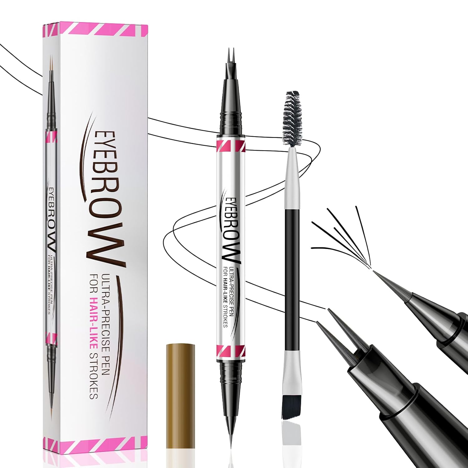 Eyebrow Pencil, Waterproof 2-in-1 Dual-Ended 3D Microblading Eyebrow Pencil with 2 Micro Fork Tips, Smudge-proof Eyebrow Pencil Creates Natural Eyebrow Color, Black