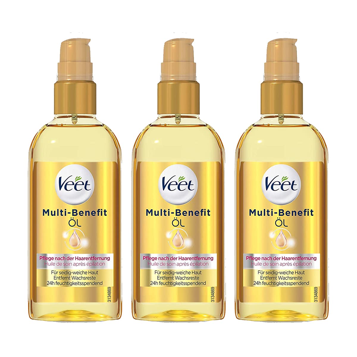 Veet Multi Benefit Oil - For Silky Soft Skin - Designed for Use on the Body/Face - 24h Moisturising - 3 x 100 ml (Pack of 3)