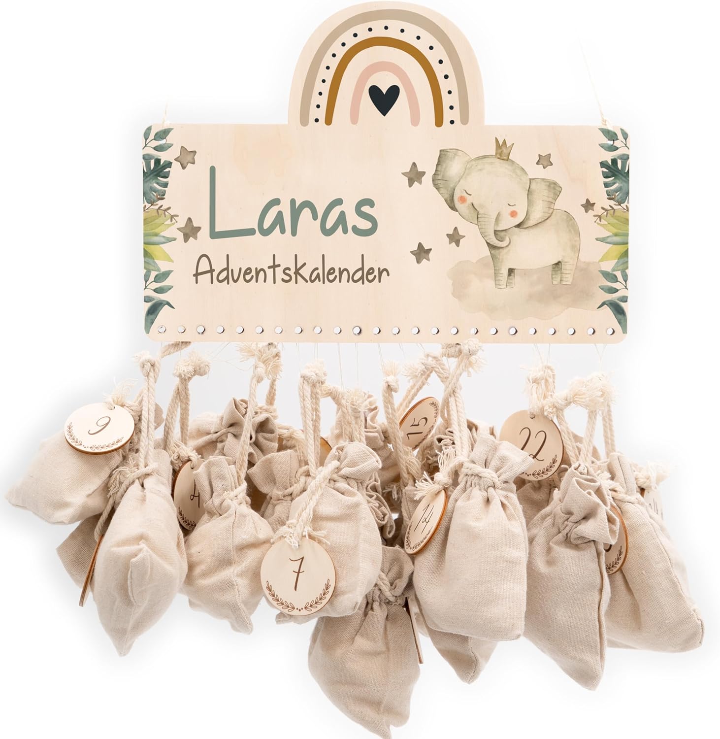 Kidsmood Personalized Advent Calendar for Filling Yourself, DIY Christmas Calendar with Jute Bag & Wooden Numbers as a Gift Idea for Christmas, Advent Calendar 2023
