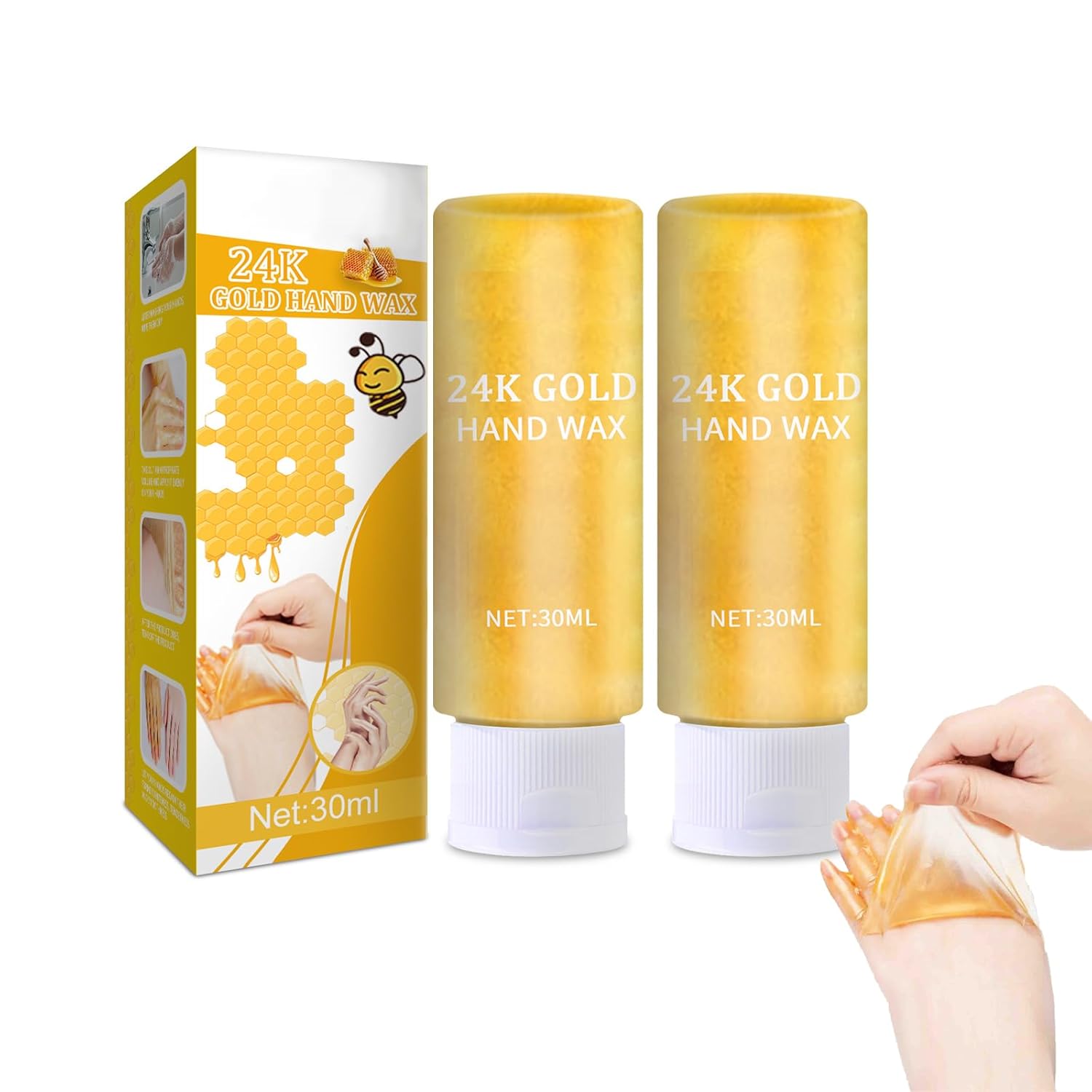 Honey Peel-Off Hand Mask, Moisturizing Repair Hand Mask, Natural Honey Milk Hand Wax, 24K Gold Hand Mask, Repair Rough Skin, Exfoliating (2 Pieces)