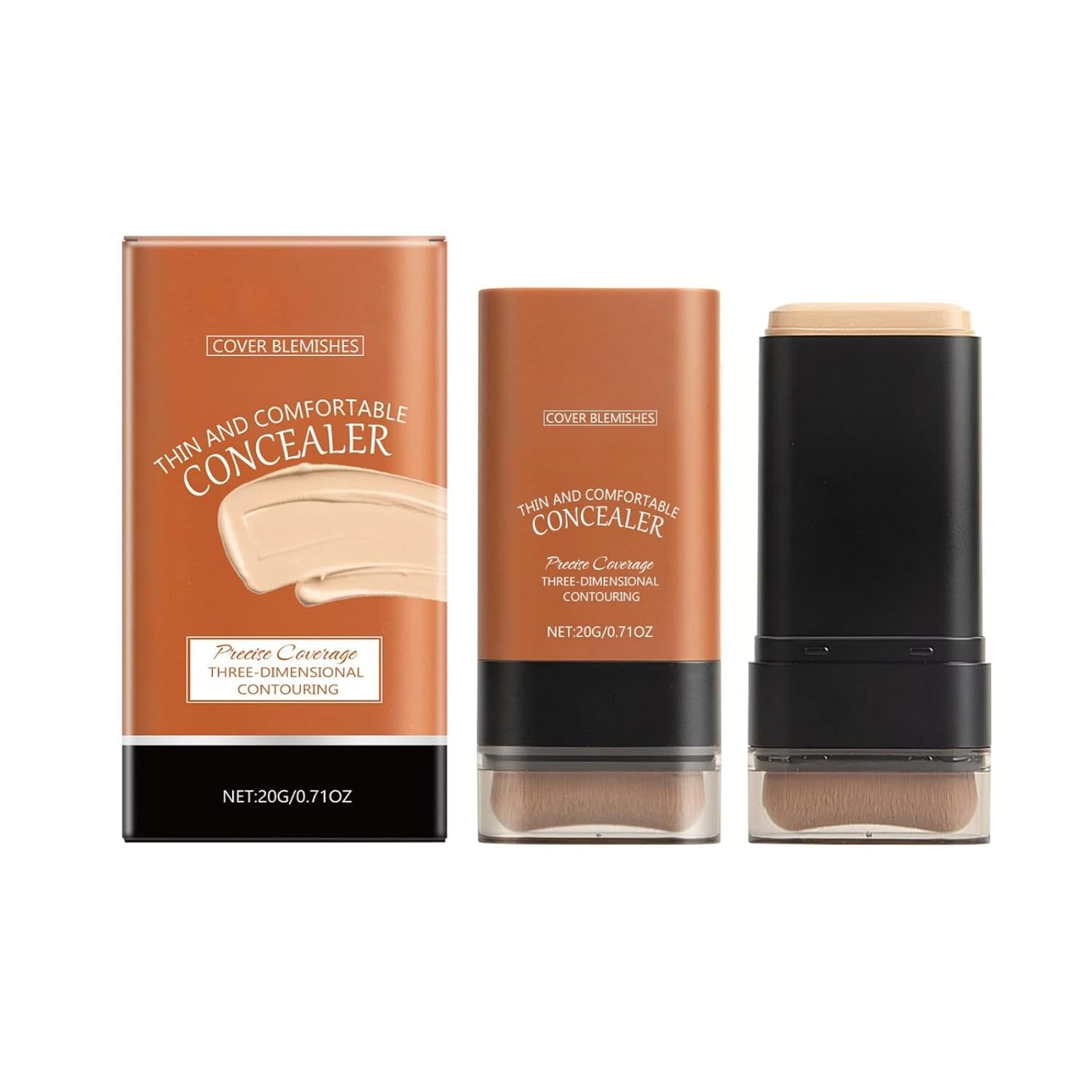 Multi-Use Foundation Stick Makeup, Nude Long-Wearing Lightweight Foundation, Cream Natural Matte Foundation with Built-In Brush, Matte Foundation Stick Covers Blemishes (Ivory, 20 G)