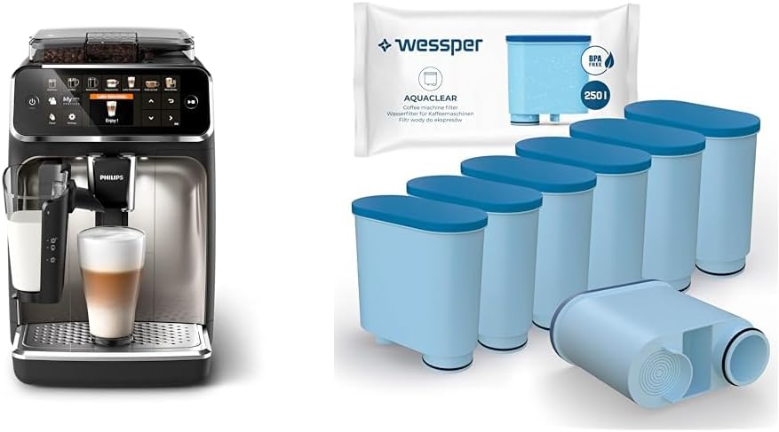 Philips Domestic Appliances 5400 Series Fully Automatic Coffee Machine - LatteGo Milk System & Wessper Water Filter Cartridges Compatible with Saeco and Philips Coffee Machine - Pack of 6
