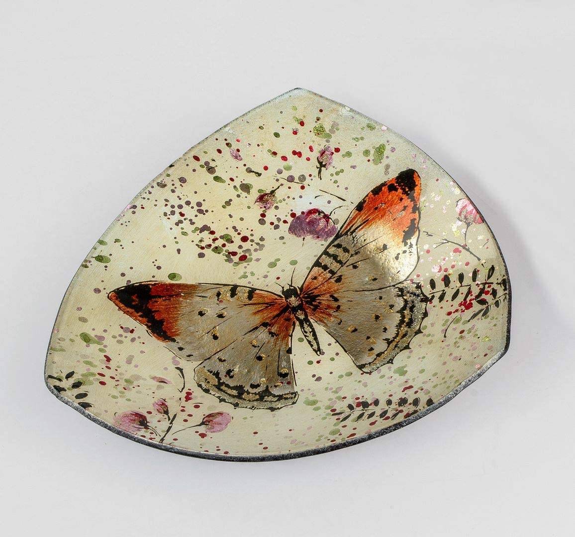 ITRR decorative plate, butterfly, made of glass with decoration approx. 21 cm diameter.