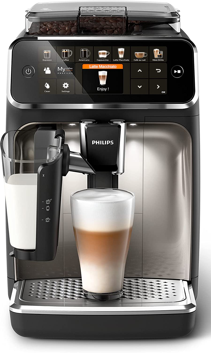 Philips Domestic Appliances Philips 5400 Serie EP5441/50 Kaffeevollautomat, 12 Kaffeespezialitäten (LatteGo Milchsystem) Matt-Schwarz/Klavierlack-schwarze Arena