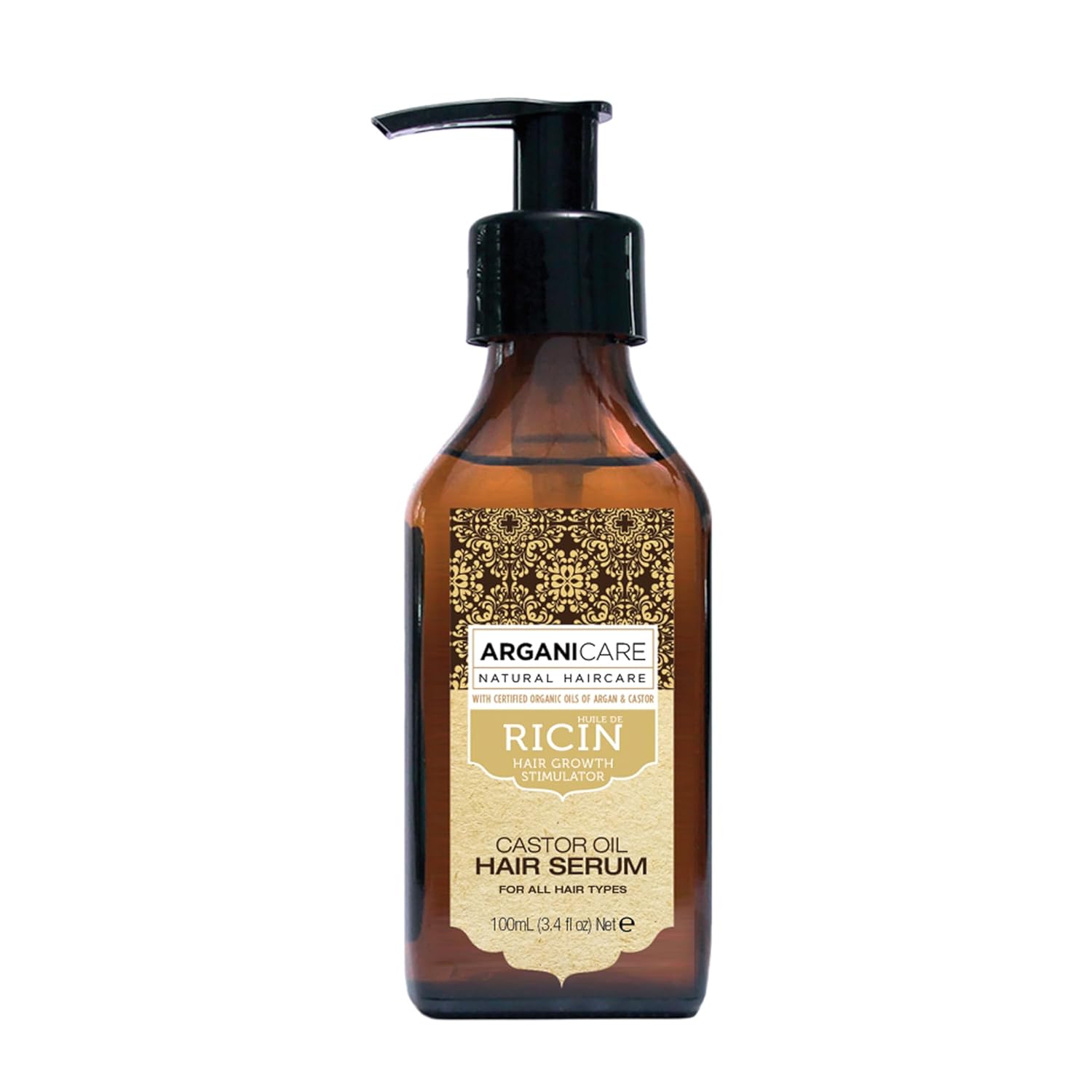 Arganicare Castor Oil Hair Serum with Certified Organic Argan & Castor oil for Hair Growth Stimulator. 100ml