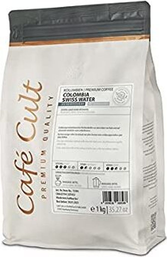 Café Cult Coffee Colombia Swiss Water Process in 1 kg bag, whole bean decaffeinated