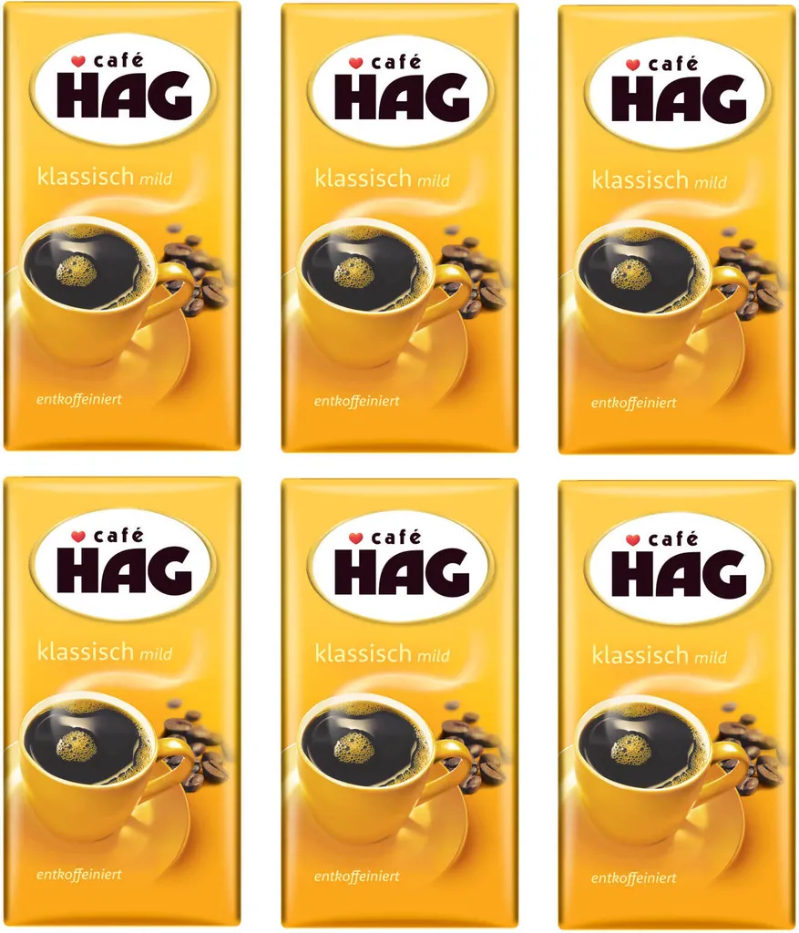 CAFÉ HAG Filter Coffee Classic Mild 6 x 500 g decaffeinated + 1 cup + 1 can