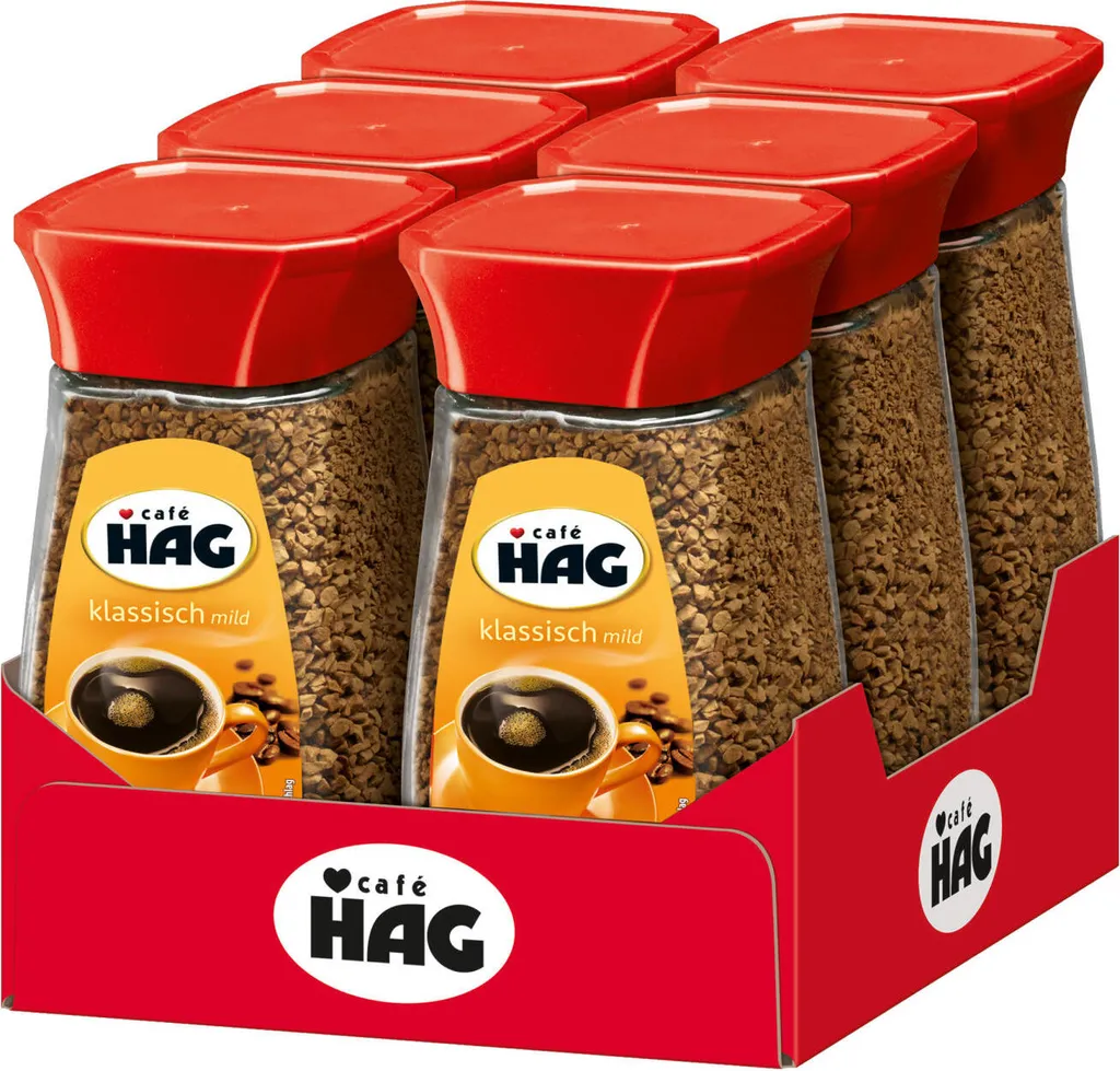 CAFÉ HAG klassisch mild löslicher Kaffee koffeinfrei 6 Gläser 100 g Instantkaffee