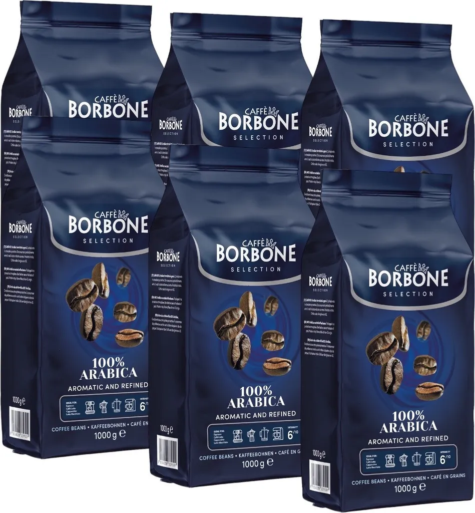 Caffè Borbone Selection 100% Arabica whole coffee beans 6x1000g | Fruity flavor, medium roast, 100% Arabica beans 6000g