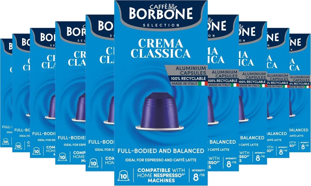 Caffè Borbone Selection Crema Classica – 100 aluminum capsules (10 x 10 pieces) – compatible with Nespresso machines for home use