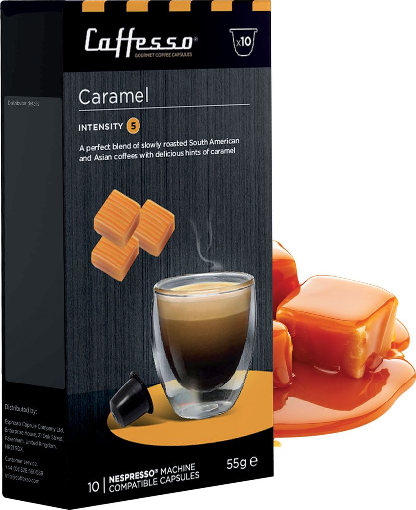 Caffesso Caramel 10 pieces – 100% compatible capsules for Nespresso, DeLonghi and Krups coffee machines.