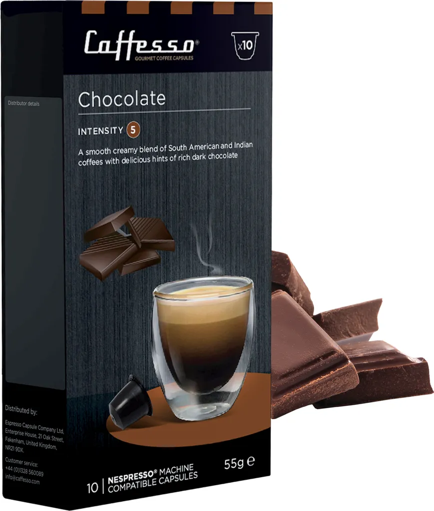 Caffesso Chocolate 10 pieces – 100% compatible capsules for Nespresso, DeLonghi and Krups coffee machines