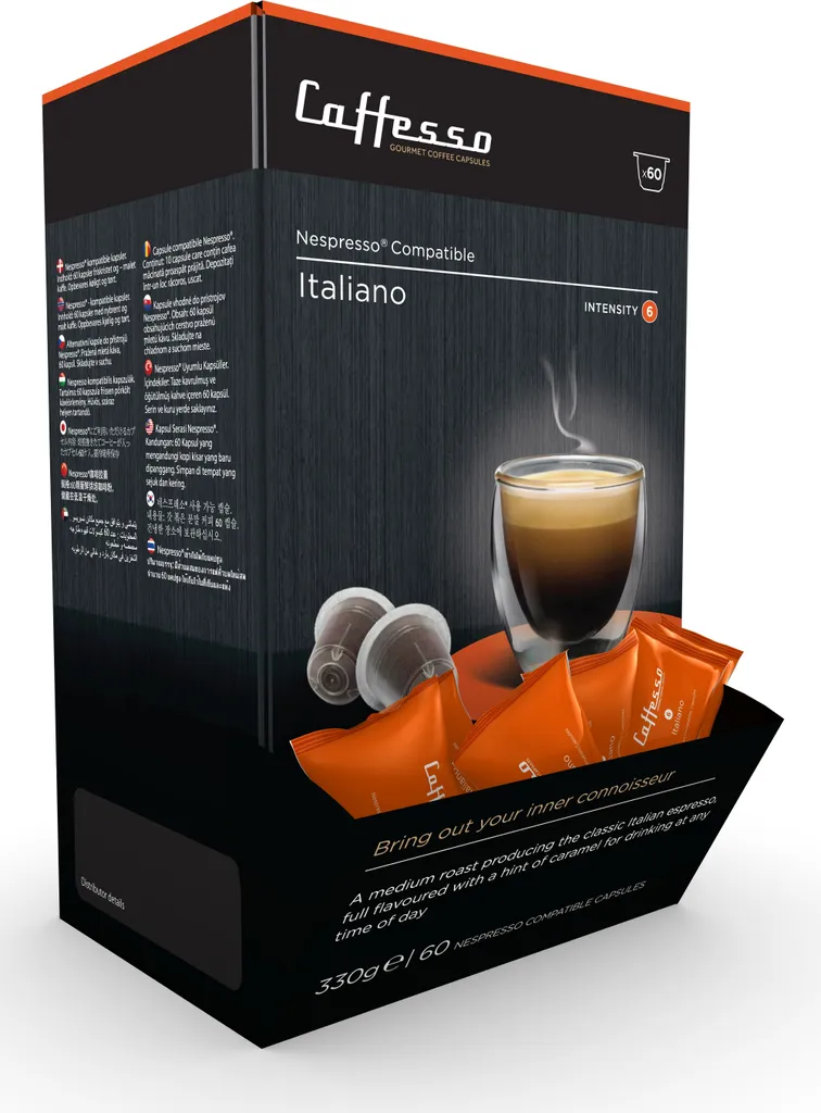 Caffesso Italiano 60 capsules – 100% compatible capsules for Nespresso, DeLonghi and Krups coffee machines