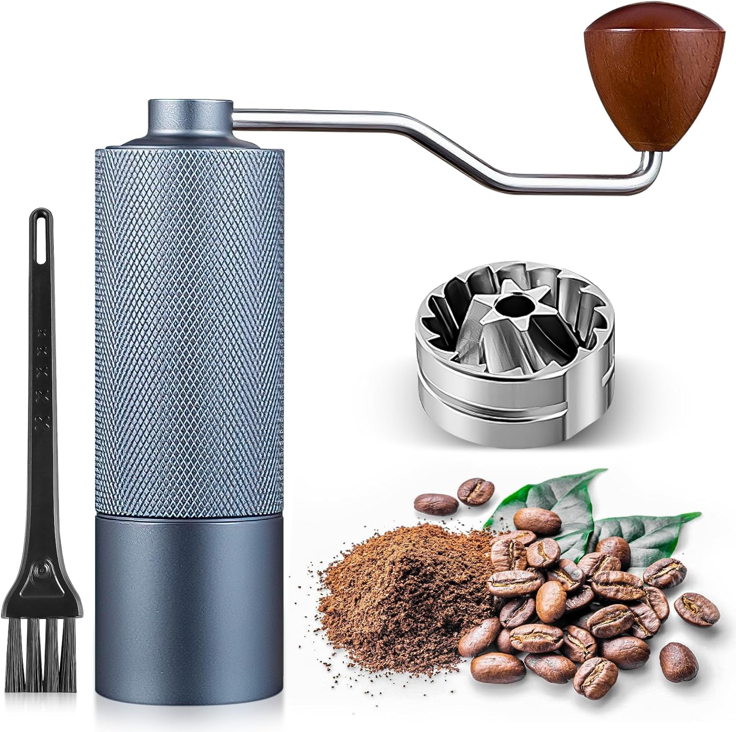 Manual Coffee Grinder Made of Stainless Steel | Stainless Steel Mill With Precise Grinding Level Adjustment | Removable handle | Conical Grinder | For espresso to French press - Light Blue