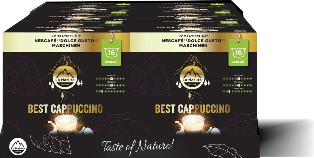 Cappuccino La Natura Lifestyle (6 x 16 coffee capsules) 96 coffee capsules | La Natura Lifestyle 576g | Dolce Gusto®* compatible coffee capsule | Rainforest