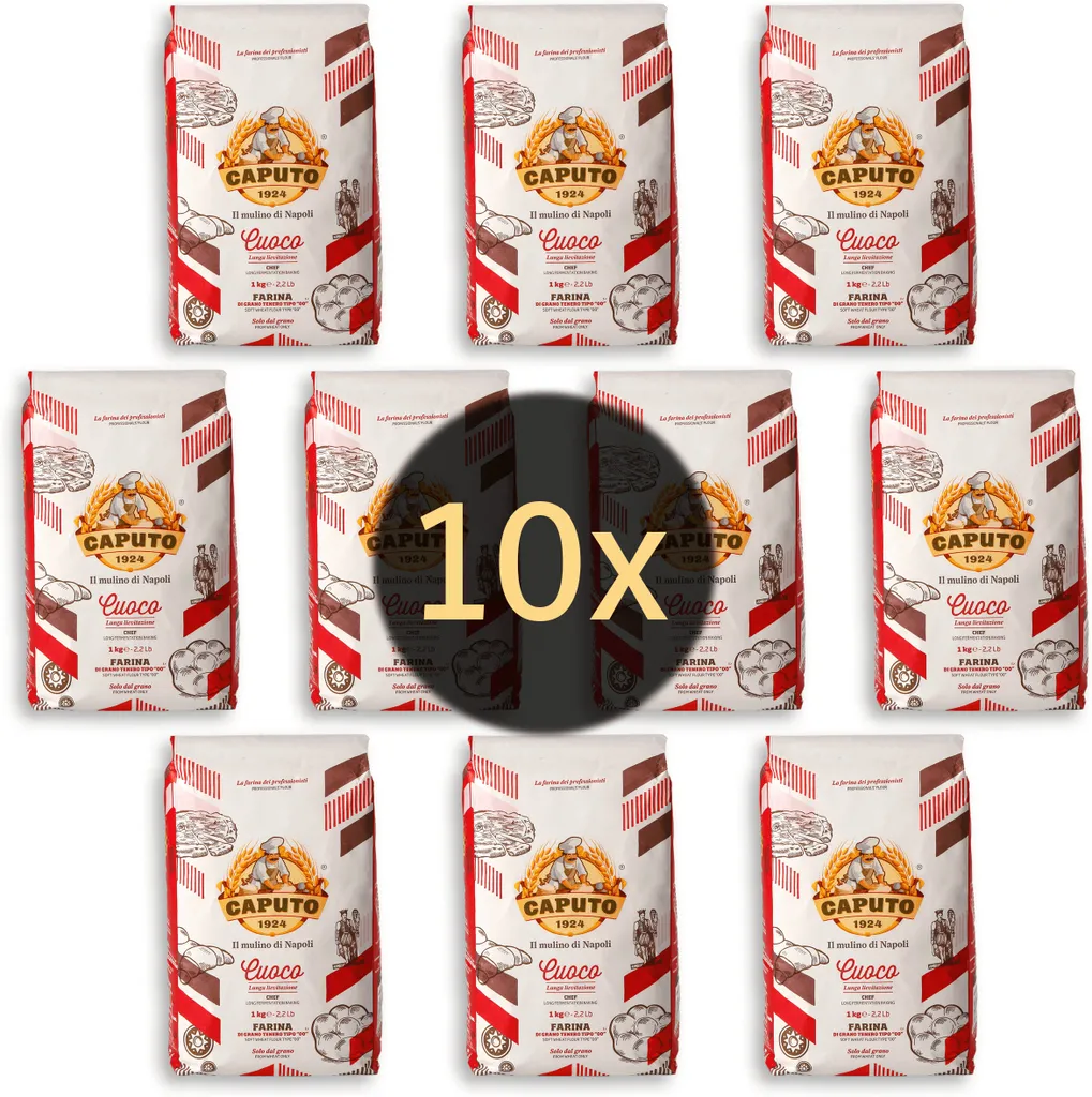 Caputo Cuoco - 10x 1kg - Pizza flour for long rising times 24-72H | including a surefire pizza dough recipe