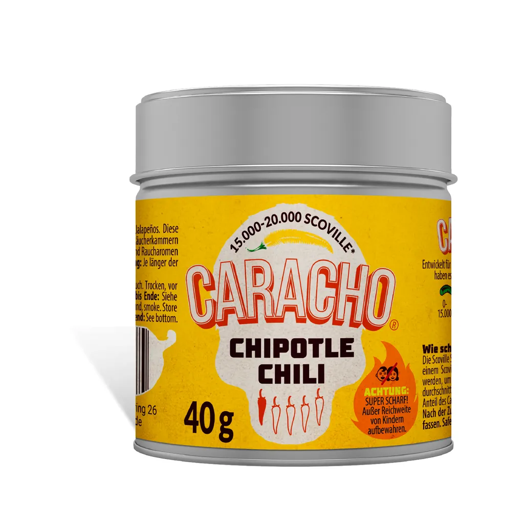 CARACHO 40g Chili Chipotle Chili Flakes crushed - Premium 100% Hot Chili Powder in Metal Spice Tin / Scoville: 15,000 - 20,000 / Chili Specialty