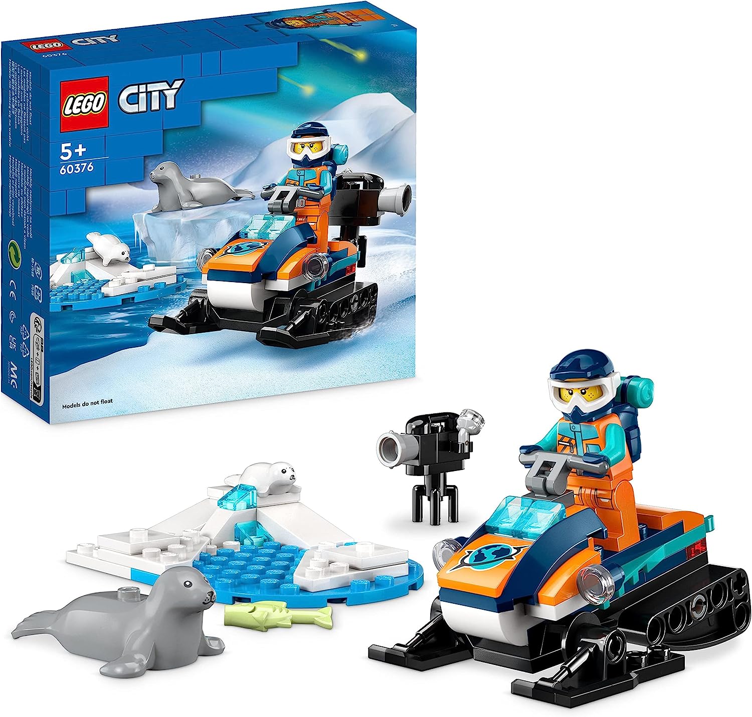 LEGO 60376 City Arctic Snowmobile, Construction Toy Set with 3 Animal Figures and An Explorer Mini Figure, Toy for Children from 5 years
