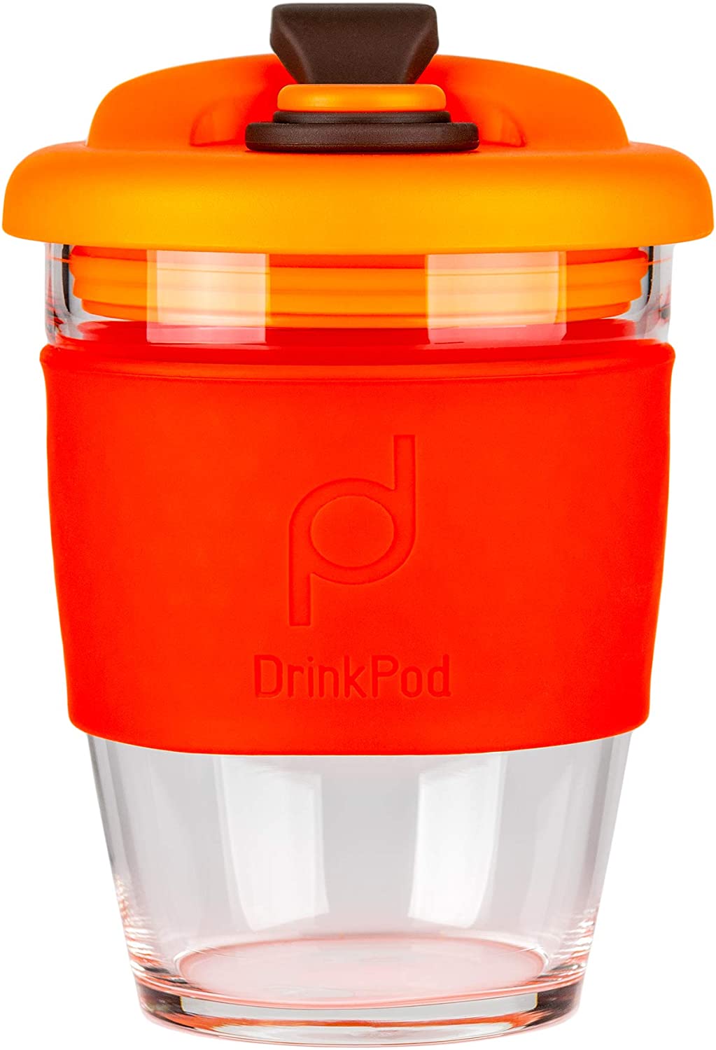 DrinkPod Reusable BPA Free 340ml 12oz Glass Coffee Mug Travel Mug - VOLCANO, RED